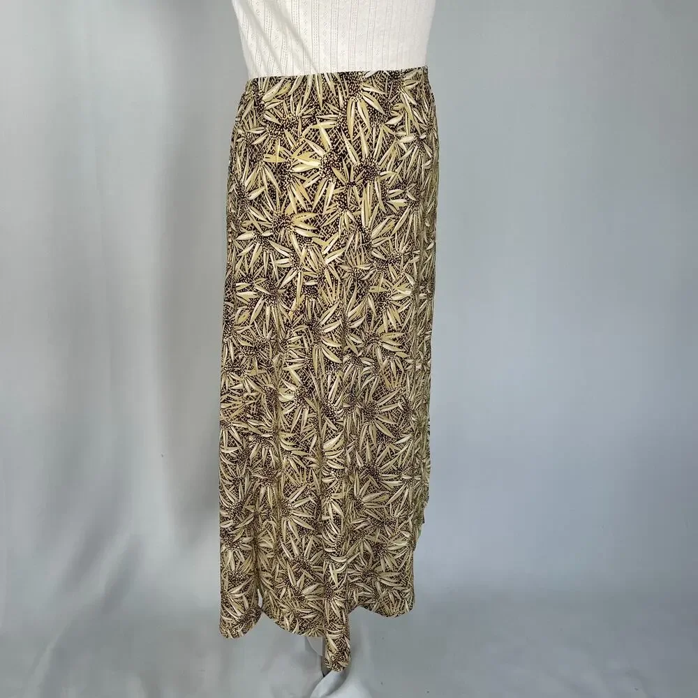 Vtg 90s Maxi Skirt Size 10 Brown Abstract Sunflower Boho Grunge Lightweight Y2K